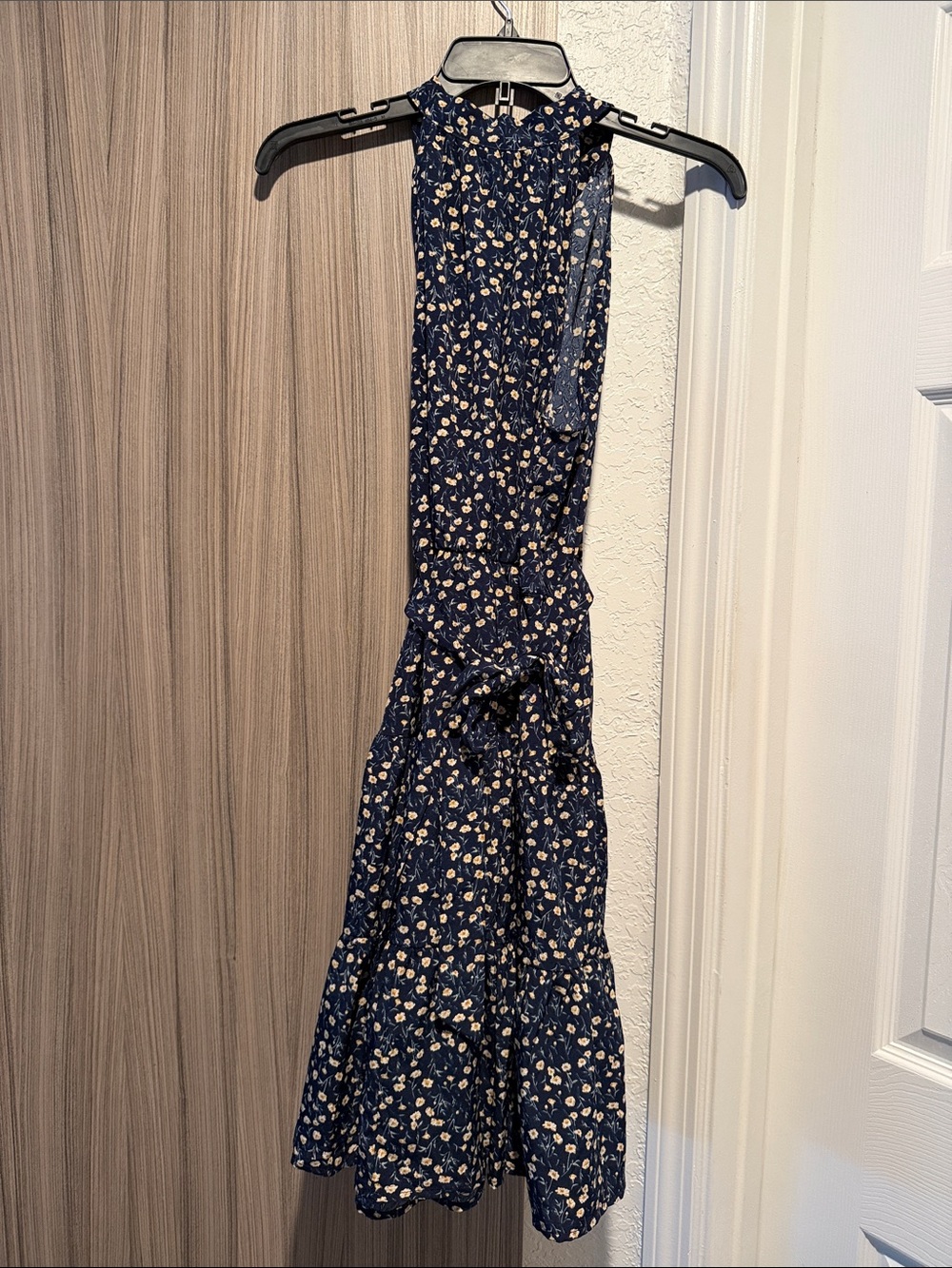 SHEIN Navy Halter Midi Dress with Cream Floral Print